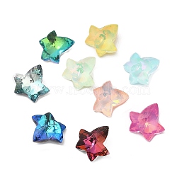 Pointed Back Glass Rhinestone Cabochons, Faceted, Maple Leaf, Mixed Color, 13x14x5mm(GLAA-B012-67)