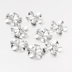 Tarnish Resistant Flower 5-Petal 316 Surgical Stainless Steel Bead Caps, Stainless Steel Color, 15x2.5mm, Hole: 1mm(X-STAS-M257-01)