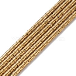 Electroplate Non-magnetic Synthetic Hematite Beads Strands, Flat Round, Grade A, Golden Plated, 3x1mm, Hole: 1mm, about 400pcs/strand, 16 inch(X-G-J164A-3mm-07)