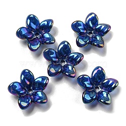 AB Color Plated Acrylic Beads, with Glitter Powder, Flower, Dark Blue, 23x7mm, Hole: 2mm(OACR-G034-01C)