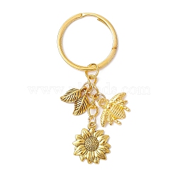 Sunflower & Bee Alloy Keychains, with Iron Split Key Rings, Golden, 79mm(KEYC-JKC01061)