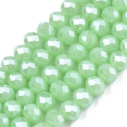 Electroplate Glass Beads Strands, Imitation Jade Beads, Pearl Luster Plated, Faceted, Rondelle, Light Green, 8x6mm, Hole: 1mm, about 68~70pcs/strand, 16 inch(40cm)(X-EGLA-A034-J8mm-A05)