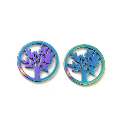 304 Stainless Steel Tree of Life Charms, Rainbow Color, 11x1mm(STAS-H214-21RC)