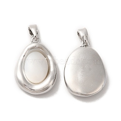 Brass Pendants, Oval Charms with Natural Shell, Platinum, 18x12.5x3.8mm, Hole: 1.5x3mm(X-KK-M243-33P)