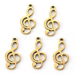 Vacuum Plating 304 Stainless Steel Pendants, Laser Cut, Musical Note, Golden, 17x8x1mm, Hole: 1mm(STAS-N092-70G)