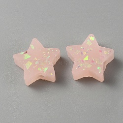 Resin Imitation Opal Beads, Star, Pink, 11x11.3x4mm, Hole: 1.4mm(RESI-TAC0010-86B)