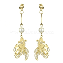 201 Stainless Steel Filigree Goldfish Dangle Stud Earrings, with 304 Stainless Steel Pins, Golden, 58x16mm(EJEW-TA00373)