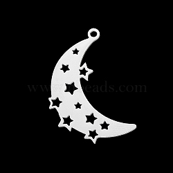 201 Stainless Steel Pendants, Laser Cut, Moon with Star, Stainless Steel Color, 26.5x20x1mm, Hole: 1.5mm(STAS-T056-LA341-1)