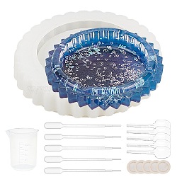 DIY Round Ashtray Silicone Molds Kits, Include Plastic Measuring Cup, Plastic Pipettes, Latex Finger Cots, Plastic Spoons, White, 139x30mm, Inner Diameter: 96mm, 1pc(DIY-OC0003-34)