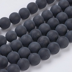 Natural Black Agate Beads Strands, Dyed, Frosted, Round, 8mm, Hole: 1.2mm(X-G-G447-4A)