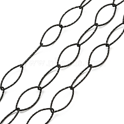 304 Stainless Steel Textured Horse Eye Link Chains, Soldered, with Spool, Electrophoresis Black, 20x10x1mm, about 16.40 Feet(5m)/Roll(CHS-I020-01A-EB)
