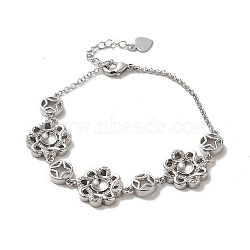 Brass with Rhinestone Chain Bangle Making, Tray Bangle, Flower, Platinum, 5-3/4 inch(14.5cm)(BJEW-B077-02C)