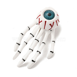 Halloween Theme Plastic Alligator Hair Clips for Woman Girl, with Iron Finding, Skeleton Hand with Eye Shape, White, 73x41x28.5mm(PHAR-E018-02P-01)