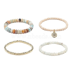 4Pcs 4 Style Natural & Synthetic Mixed Gemstone Stretch Bracelets Set, Golden Alloy Evil Eye Charms Stackable Bracelets for Women, Inner Diameter: 2~2-3/8 inch(5.15~5.9cm), 1Pc/style(BJEW-JB09003)