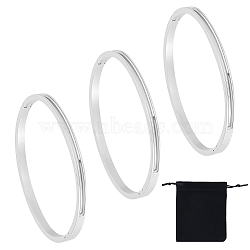 3Pcs Egg Shaped 201 Stainless Steel Grooved Hinged Bangles, for DIY Electroplated, Leather Inlay, Clay Rhinestone Pave Bangle Making, Stainless Steel Color, 1/8 inch(0.4cm), Inner Diameter: 1-7/8x2-1/4 inch(4.85x5.85cm)(STAS-UN0048-67)