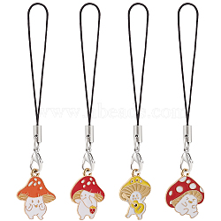 4Pcs Cell Phone Strap Charm Mushroom Alloy Enamel Charm Hanging Keychain for Women, Phone Decorations Charm, with Nylon Cord, Mixed Color, 9.7cm(HJEW-PH01850)