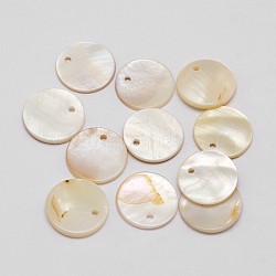 Dyed Natural Flat Round Shell Pendant, Old Lace, 15x2mm, Hole: 1.5mm(X-SHEL-P003-04E)