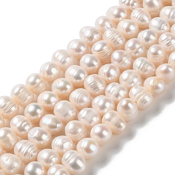 Natural Cultured Freshwater Pearl Beads Strands, Potato, Grade A++, PapayaWhip, 9~10x7.5~8mm, Hole: 0.6mm, about 44pcs/strand, 13.39''(34cm)