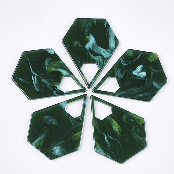 Cellulose Acetate(Resin) Pendants, Pentagon, Dark Green, 41.5x32.5x2mm, Hole: 11x10mm