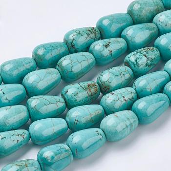 Natural Magnesite Beads Strands, Dyed, teardrop, Turquoise, 14x9~10mm, Hole: 1mm, about 28pcs/strands, 15.7 inch(40cm)