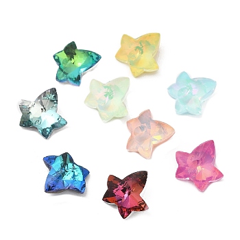 Pointed Back Glass Rhinestone Cabochons, Faceted, Maple Leaf, Mixed Color, 13x14x5mm