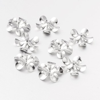 Flower 5-Petal 316 Surgical Stainless Steel Bead Caps, Stainless Steel Color, 15x2.5mm, Hole: 1mm