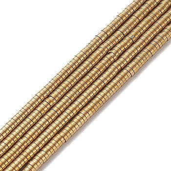 Electroplate Non-magnetic Synthetic Hematite Beads Strands, Flat Round, Grade A, Golden Plated, 3x1mm, Hole: 1mm, about 400pcs/strand, 16 inch