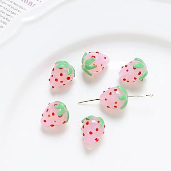 Porcelain Beads, 3D Strawberry, Pearl Pink, 15x11mm