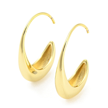 Brass Crescent Moon Stud Earrings, Half Hoop Earrings for Women, Real 18K Gold Plated, 25x19x5mm