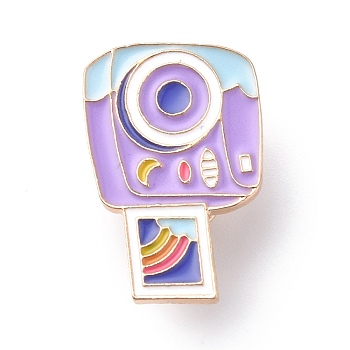 Camera Enamel Pin, Light Gold Alloy Badge for Backpack Clothes, Purple, 21x28x2mm, Pin: 1mm