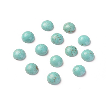 Natural Howlite Cabochons, Dyed, Half Round, Turquoise, 6x3mm