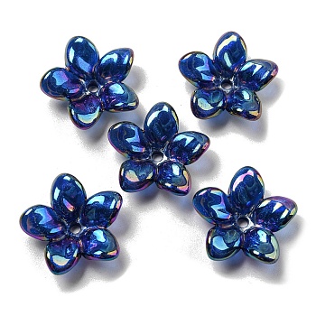 AB Color Plated Acrylic Beads, with Glitter Powder, Flower, Dark Blue, 23x7mm, Hole: 2mm