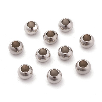 304 Stainless Steel Rondelle Beads, Large Hole Beads, Stainless Steel Color, 8x6mm, Hole: 4mm
