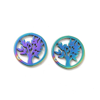 304 Stainless Steel Tree of Life Charms, Rainbow Color, 11x1mm