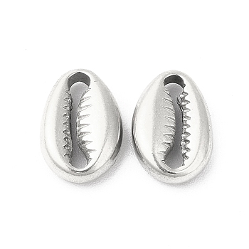304 Stainless Steel Charms, Cowrie Shell Shape, Stainless Steel Color, 11.5x8x3.5mm, Hole: 3mm