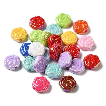 UV Plating Acrylic Beads, AB Color, Flower, Mixed Color, 17.5x16.5x7mm, Hole: 2.5mm