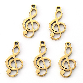 Vacuum Plating 304 Stainless Steel Pendants, Laser Cut, Musical Note, Golden, 17x8x1mm, Hole: 1mm