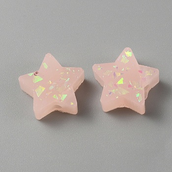Resin Imitation Opal Beads, Star, Pink, 11x11.3x4mm, Hole: 1.4mm