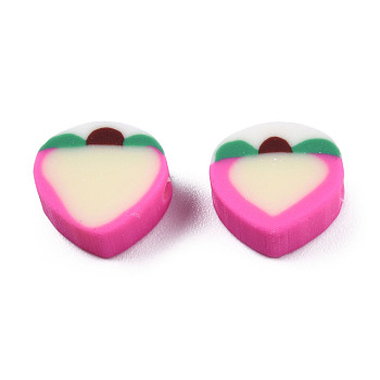 Handmade Polymer Clay Beads, Peach, Hot Pink, 9~9.5x9.5~10x4.5mm, Hole: 1.2~1.8mm
