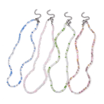 Glass Round Beaded Necklace for Women, Mixed Color, 13-3/4~14-1/8 inch(35~36cm)