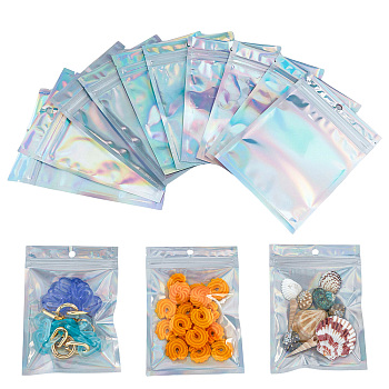 Rectangle Zip Lock Plastic Laser Bags, Resealable Bags, Clear, 14.9x10.5cm, Hole: 8mm, Unilateral Thickness: 2.7 Mil(0.07mm)