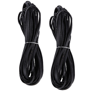 Flat Leather Jewelry Cord, Jewelry DIY Making Material, Black, 3x1.4mm, about 10.94 Yards(10m)/Roll
