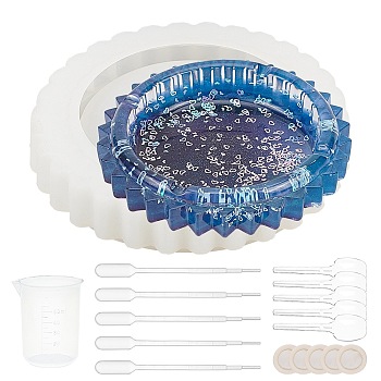 DIY Round Ashtray Silicone Molds Kits, Include Plastic Measuring Cup, Plastic Pipettes, Latex Finger Cots, Plastic Spoons, White, 139x30mm, Inner Diameter: 96mm, 1pc
