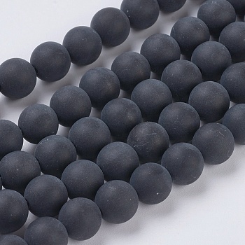 Natural Black Agate Beads Strands, Dyed, Frosted, Round, 8mm, Hole: 1.2mm