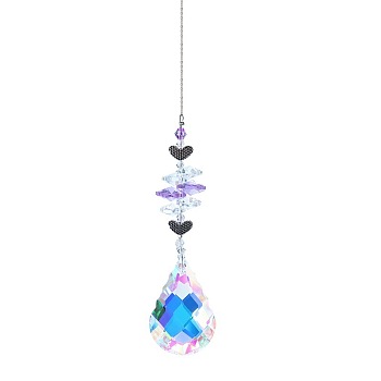 K9 Crystal Glass Big Pendant Decorations, Hanging Sun Catchers, with Metal Finding, Heart, Dodger Blue, 370mm