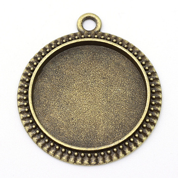 Tibetan Style Alloy Flat Round Pendant Cabochon Settings, Cadmium Free & Lead Free, Antique Bronze, Tray: 20mm, 29x25.5x2mm, Hole: 1.5mm, about 313pcs/1000g