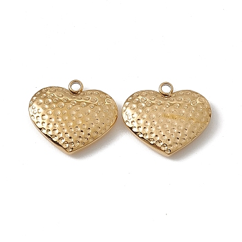 Vacuum Plating 201 Stainless Steel Charms, Textured, Heart Charm, Real 18K Gold Plated, 12.5x14x3mm, Hole: 1.5mm