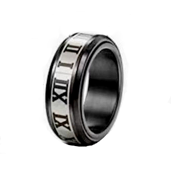 Titanium Steel Roman Numerals Rotating Finger Ring, Fidget Spinner Ring for Calming Worry Meditation, Black, US Size 8 1/2(18.5mm)