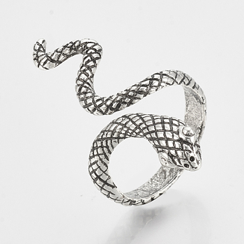 Alloy Cuff Finger Rings, Snake, Antique Silver, Size 9, 19mm