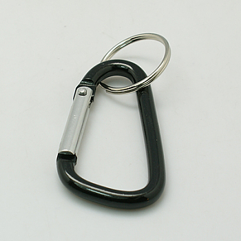 Aluminum Carabiner Keyring, with Iron Clasps, Oval, Black, 57x30.5mm